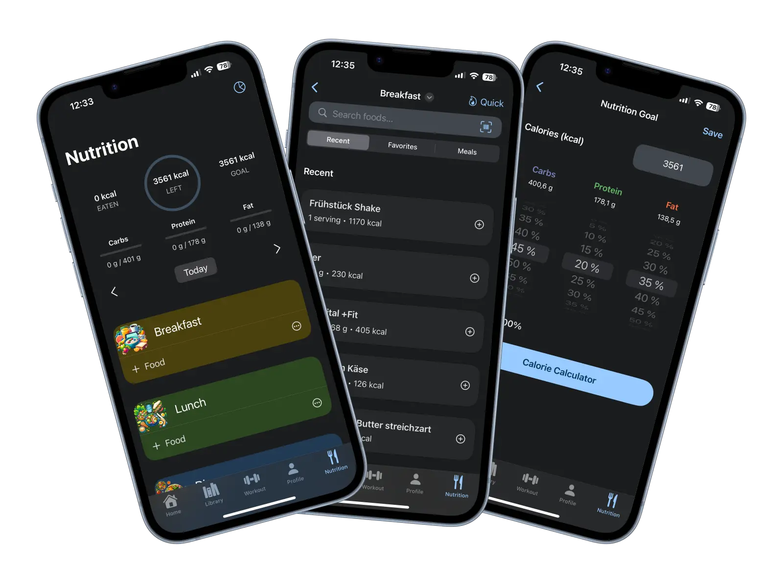 Calorie and food tracking screen in the Lift app